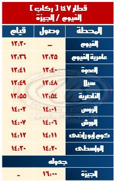 مواعيد قطارات السكة الحديد الجديدة