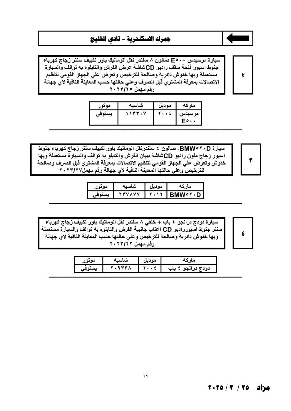 تفاصيل مزاد الجمارك لبيع السيارات اللوط